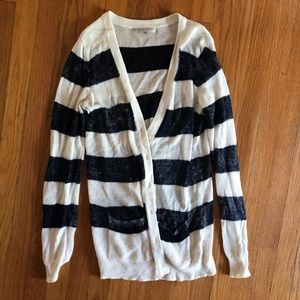 Blue and white striped cardigan